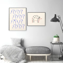 Cute Blue Line Dog Poster Abstract Pet Wall Picture Animals Canvas Painting Minimalist Art Print Modern Nursery Bedroom Decor