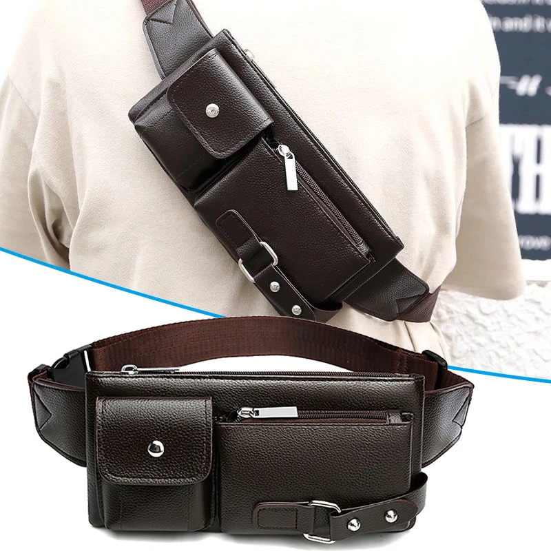 Fashion Quality Leather Multifunction Casual Pad Crossbody Travel Sports Outdoor Sling Pack Messenger Pack Chest Waist Bag For