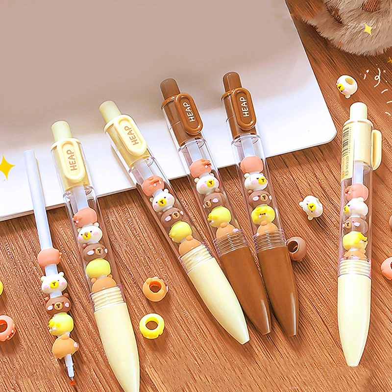 1PC Creative Interesting Capybara Gel Pen Kawaii Aesthetic Cute Beads Pen Writing Black Ink 0.5mm Gel Pen Office Supply