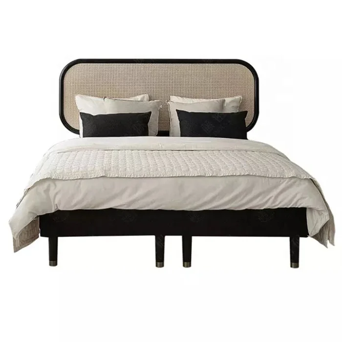

/High Quality Hotel Bedroom Furniture Wooden Oak Rattan Bed Double Queen king Size Japanese