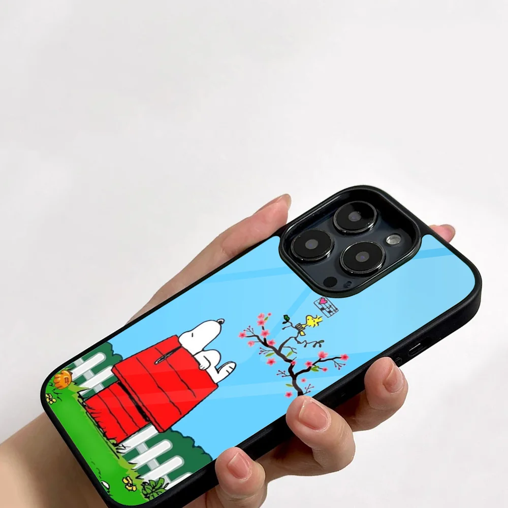 Cute S-Snoopy Phone Case For IPhone 11 12 13 14 15 16 Plus Pro Max Mirror Acrylic PC TPU Cover