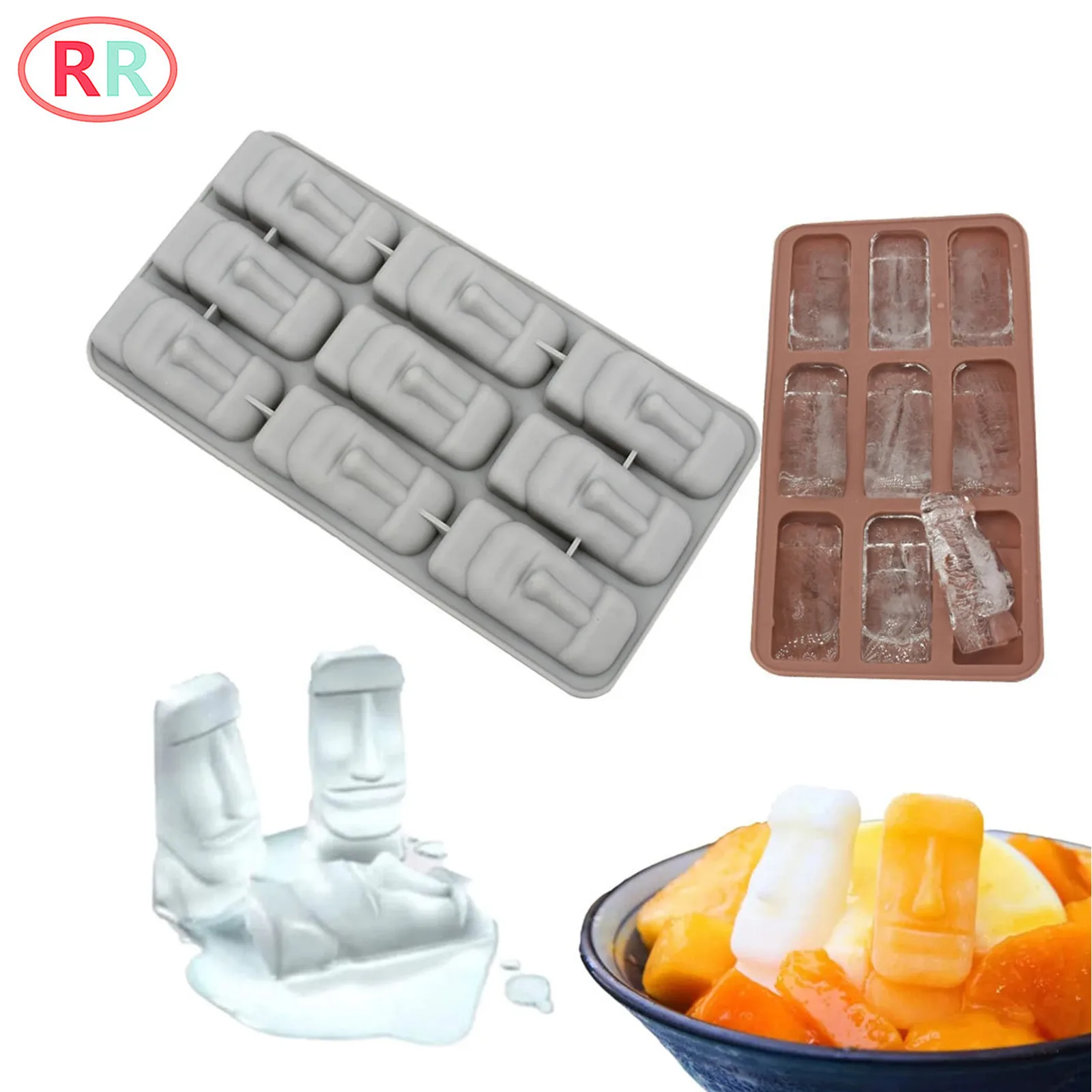 2Pcs Silicone Food Grade Ice Mold Funny Easter Island Stone Ice Lattice Creative Easy Demould Household Accessory for Daily Use