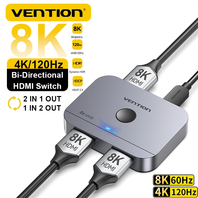 Vention HDMI 2.1 Splitter Bi-Direction 8K 60Hz 4K120Hz HDMI-compatibele Switcher voor Xiaomi Mi Box Xbox PS5 TV Box HDMI Switcher