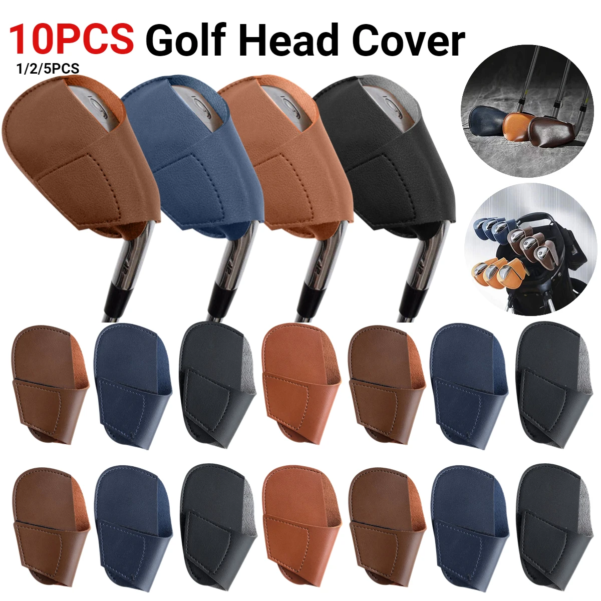 1-10PCS Golf Iron Club Head Cover Rod Head Protective Case PU Leather Wedges Covers Golf Sporting Accessories Putter Protector