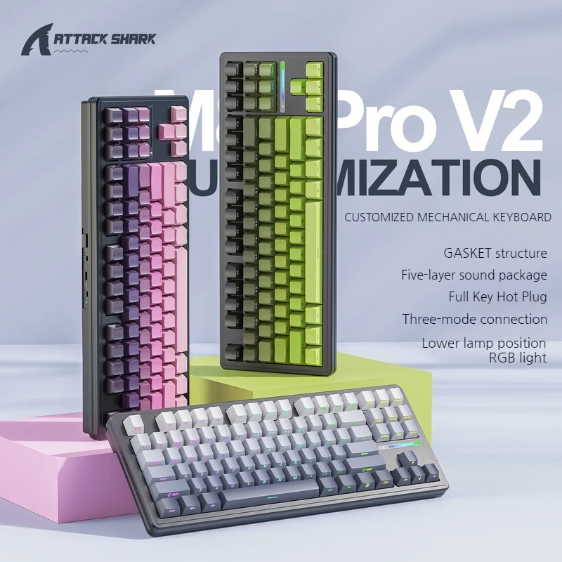 Attack Shark M87 Prov2 Three Modes Rgb Light Wireless Bluetooth Mechanical Keyboard Hot Plug Gradient Sidecut GameEsportKeyboard - Image 2