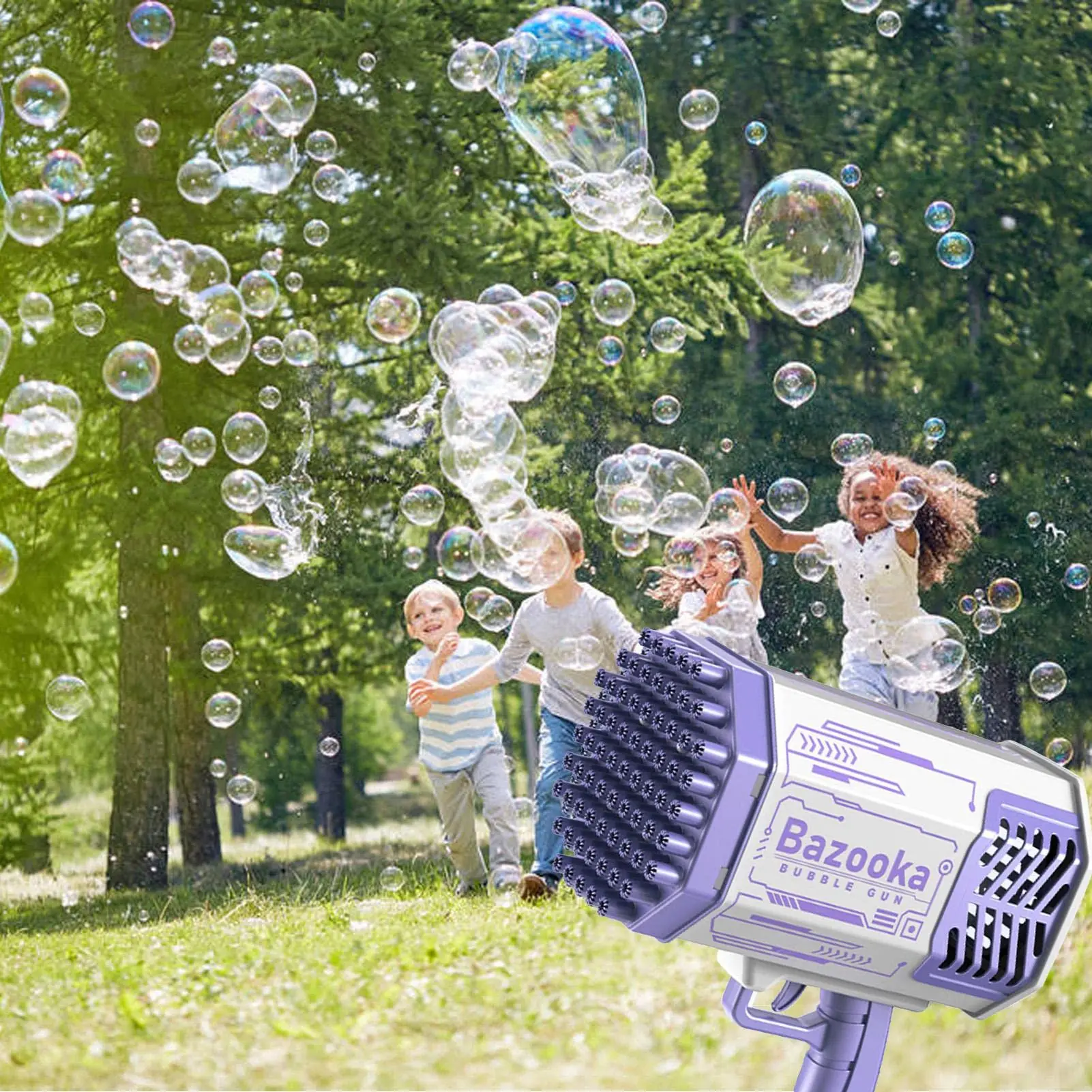 69-gaats automatische bubble blaster met LED-lichtshow, raketwerper speelgoedpistool voor buiten- en binnenfeestplezier