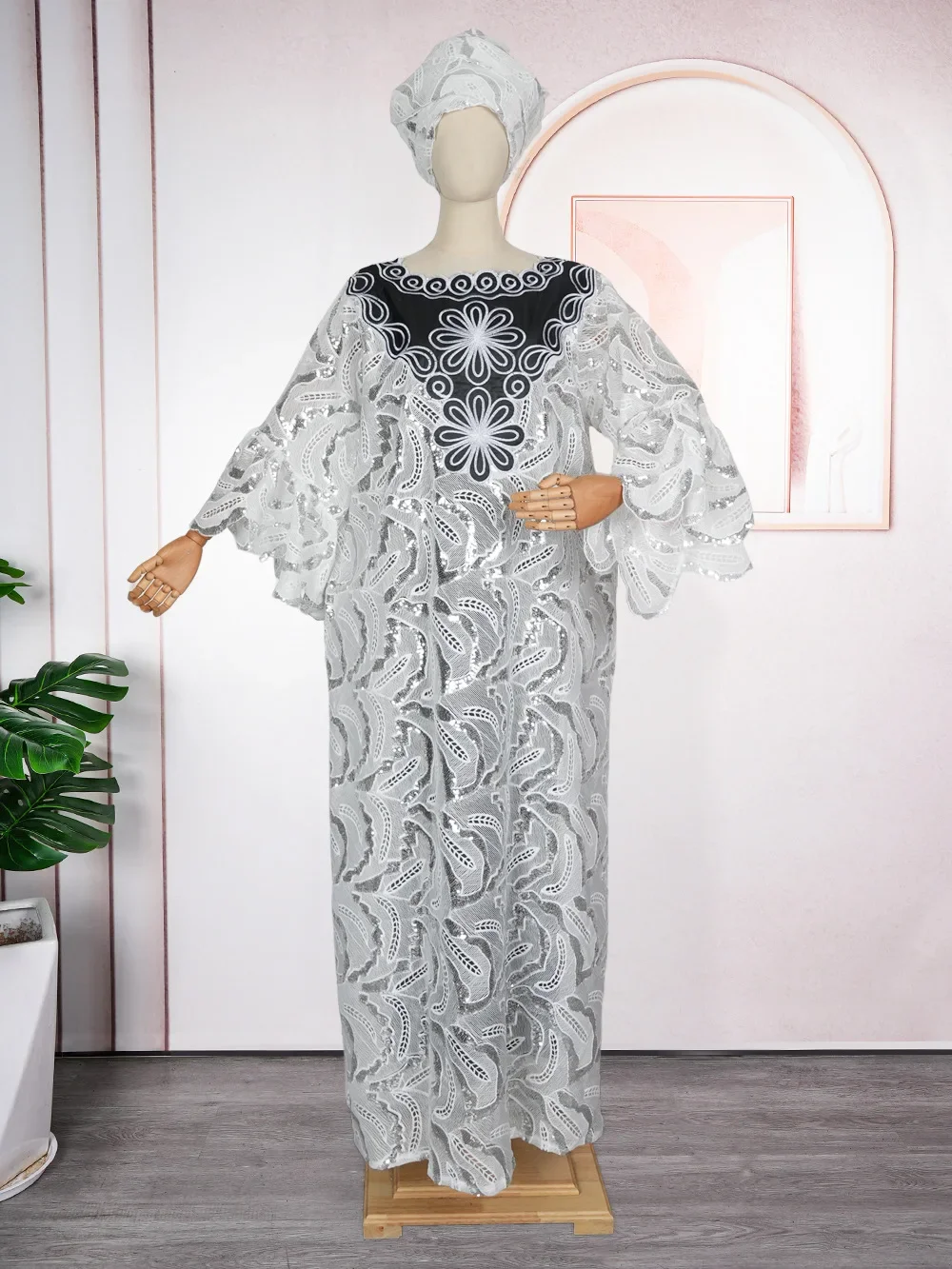 فساتين أفريقية أنيقة من الدانتيل الأبيض للنساء مع فستان داخلي سهل الارتداء Dashiki أنقرة ملابس أفريقيا قفطان المغرب قفطان رداء #4