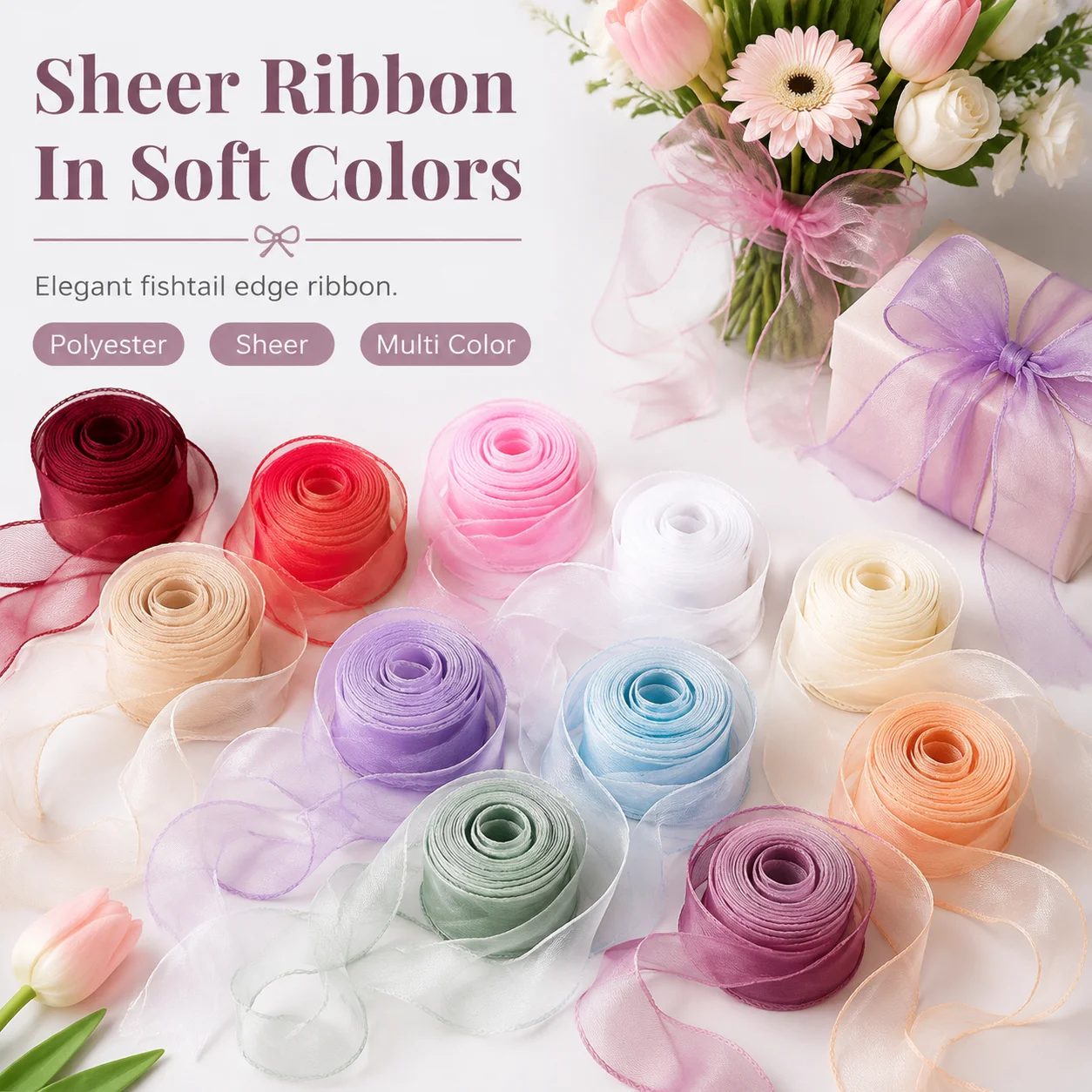 Ribbon Organza Roll - 1 rol van 10 yards effen