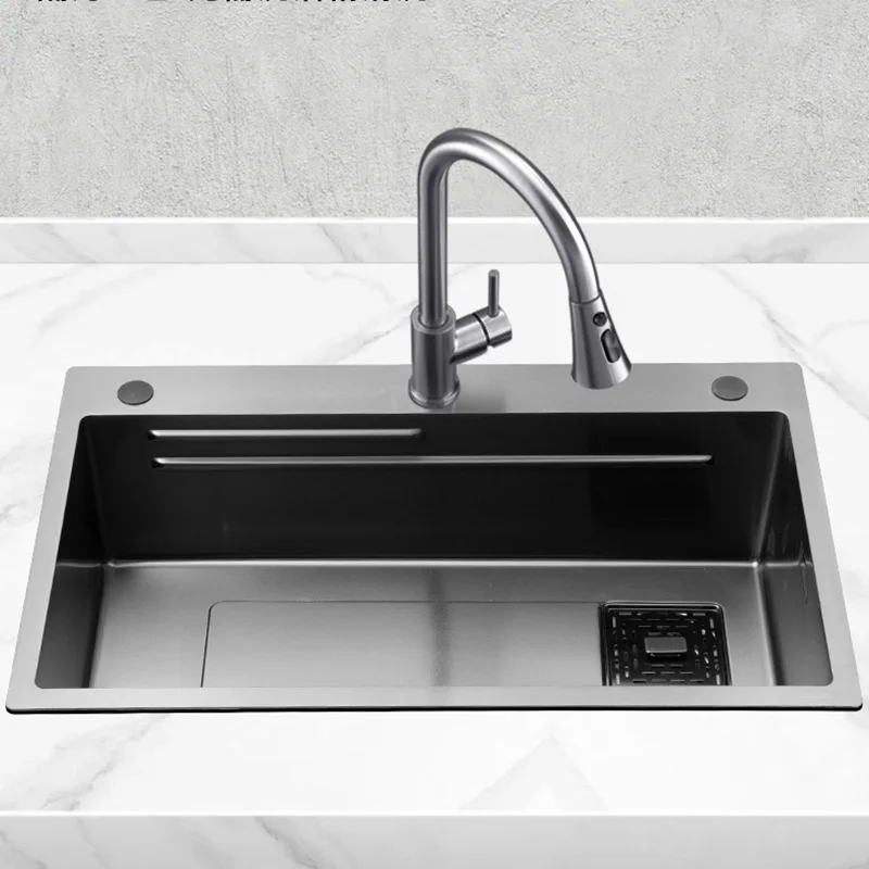 Grey thickened kitchen 304 stainless steel manual sink, sink under the table, vegetable washing basin, large single slot