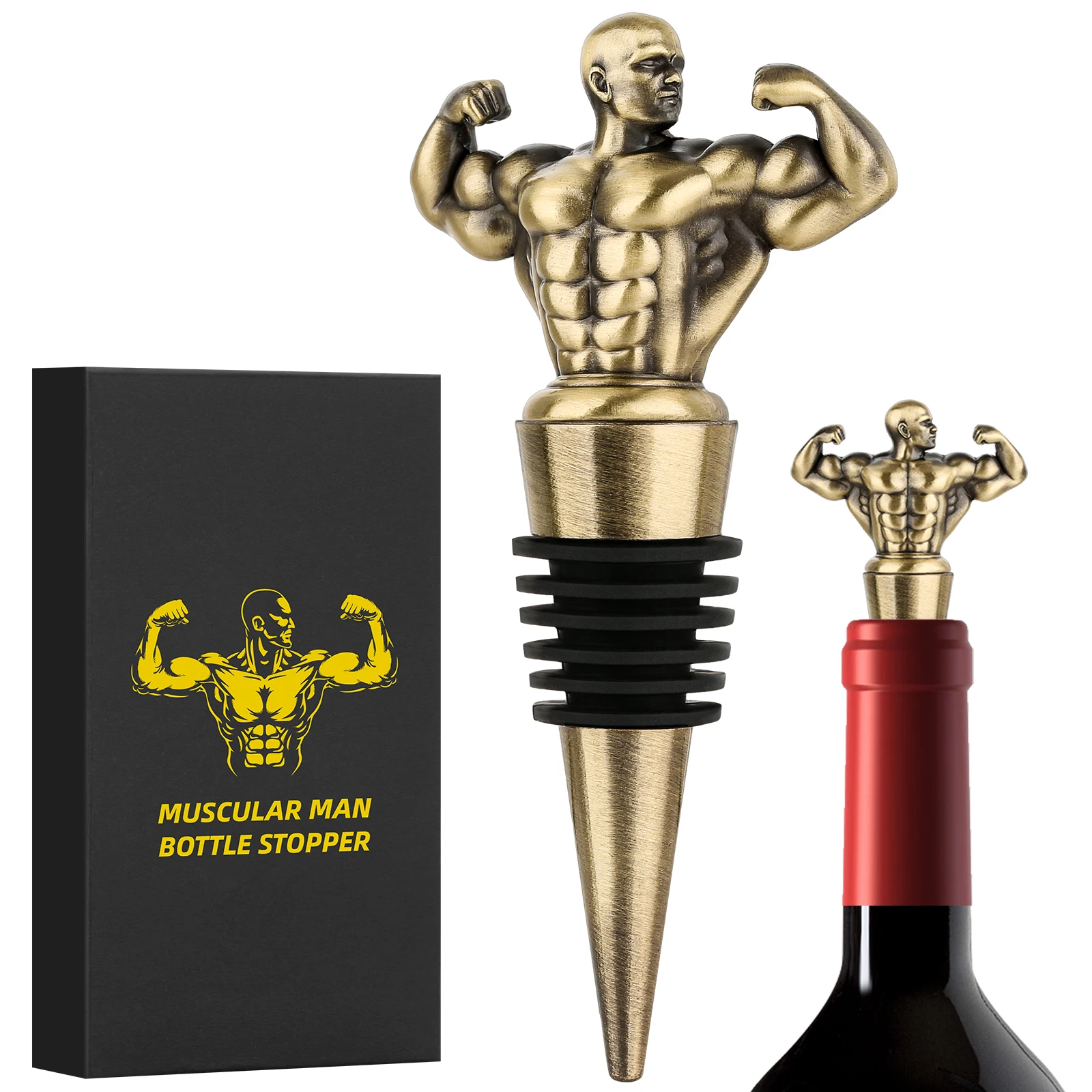 

LKKCHER Muscular Man Wine Stopper Birthday Gifts for Men Dad Boyfriend Fitness Fans Bottle Stoppers for Champagne Bar Supplies