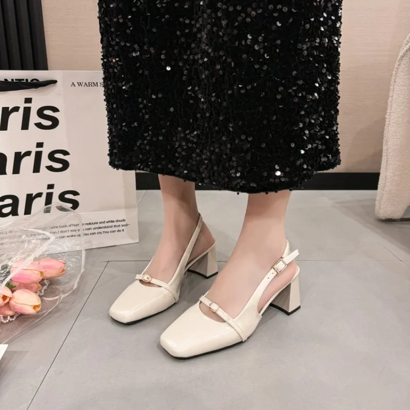 2026 Spring Chunky High Heels Women Jane Shoes Elegant Beige Square Toe Party Dress Sandals Female Pumps view 6