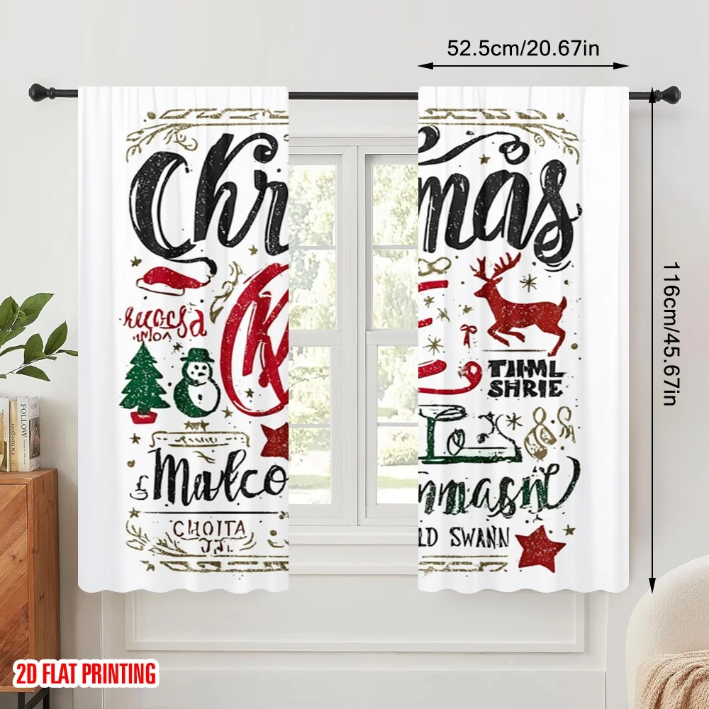 2pcs,2D plane printing Creative Curtains Old man_ snowflake_ reindeer_ and gingerbread man Polyester Fabric (without rod) Gifts