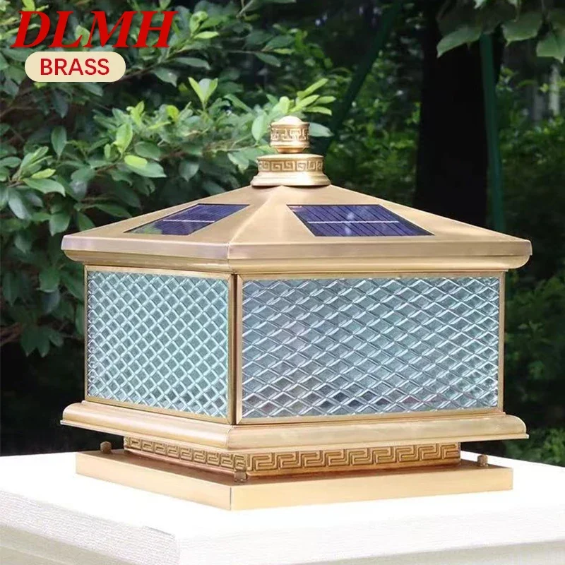 DLMH Outdoor Solar Post Lamp Vintage Creative Chinese Brass  Pillar Light LED Waterproof IP65 for Home Villa Courtyard