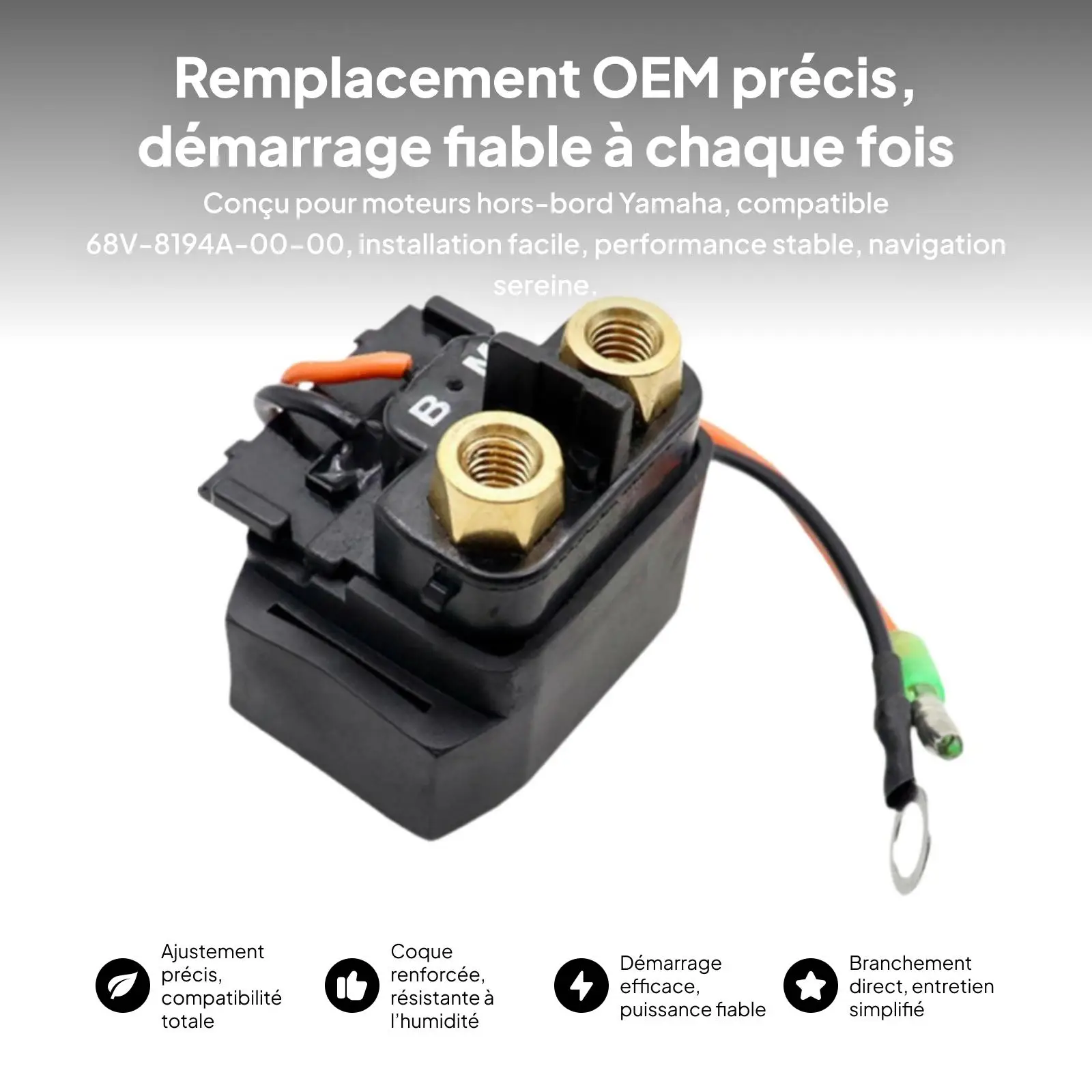 Motor Starter Relay Solenoid Outboard Replacement Part Sturdy Plastic for Yamaha 68V-8194A-00-00 Easy Installation