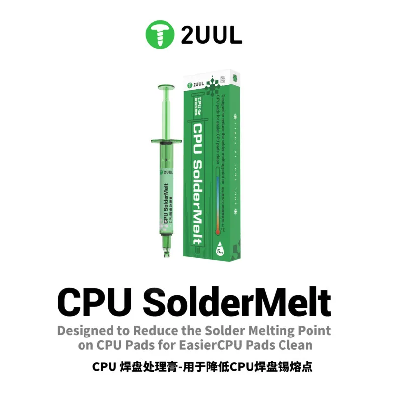 2UUL CPU Solder Melt Lower Melting Point Easier CPU Pad Cleaning Protects Motherboard Chips Ideal for Repair/Soldering 2 Needles
