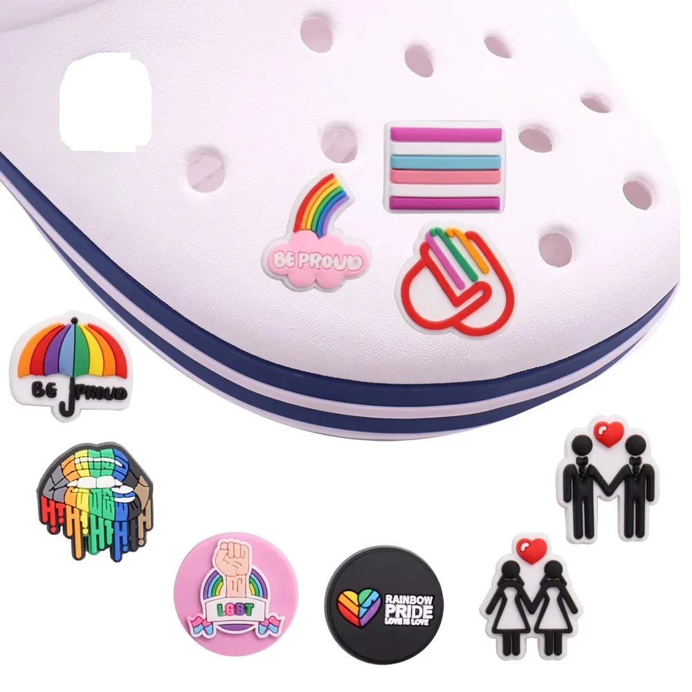 1 stücke PVC-Schuh Charms passen Armbänder bunten Regenschirm stolz sein Regenbogen Stolz Liebe ist Liebe lgbt Loch Pantoffel Dekoration Geschenk