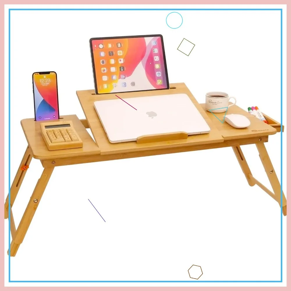 

Adjustable Foldable Lap Desk with Storage Drawer for Laptop, Tablet, and Writing on Bed or Sofa