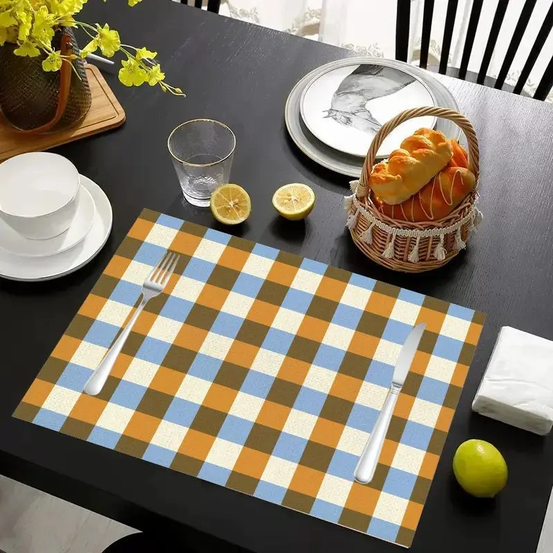 VIKAMA 2/4/6pcs Retro Contrasting Checkered Placemats Waterproof And Anti Slip Kitchen Dining Table Decoration