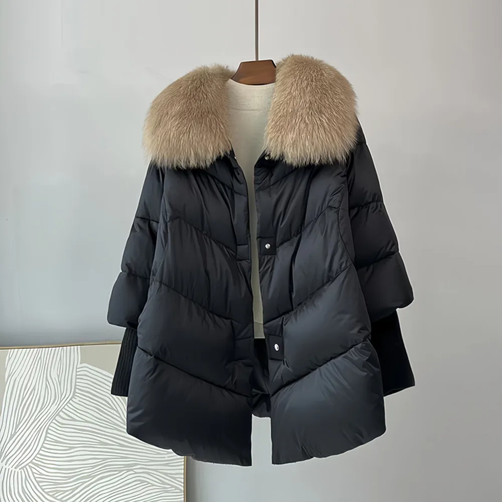 Duck Down Jackets for Women，Single Breasted Coat, Faux Fur Collar Windbreaker,Spliced,Winter, New,2024