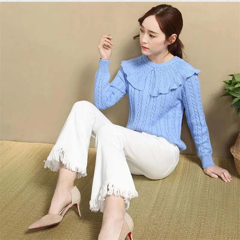 Women White Jeans Large Size High Waist Flare Pants Spring Autumn Tassel Denim Jeans Pants Women Cowboy Trousers JJ211
