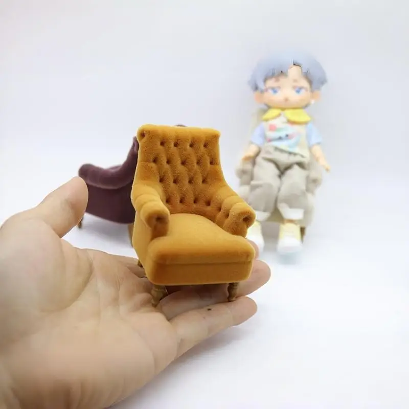 »1Pcs Miniature Single Sofa Chair 1:12/1:20/1:25/1:30 Scale Dollhouse Mini Flocked Armchair Pretend Play Furniture Scene Decor