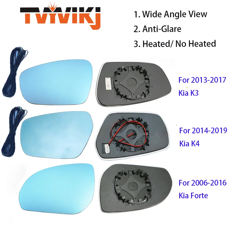 TVYVIKJ Side Rearview Mirror Blue Glass Lens For 2013-2020 Kia K3 K4 Carens Forte Wide Angle View anti glare door mirror