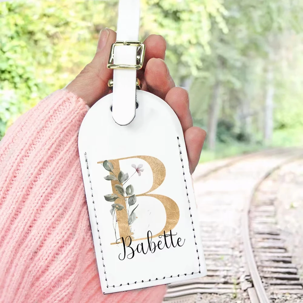 Personalized PU Leather Luggage Tag With Initial & Name, Suitcase Identifier Baggage Label, Wedding Travel Gift