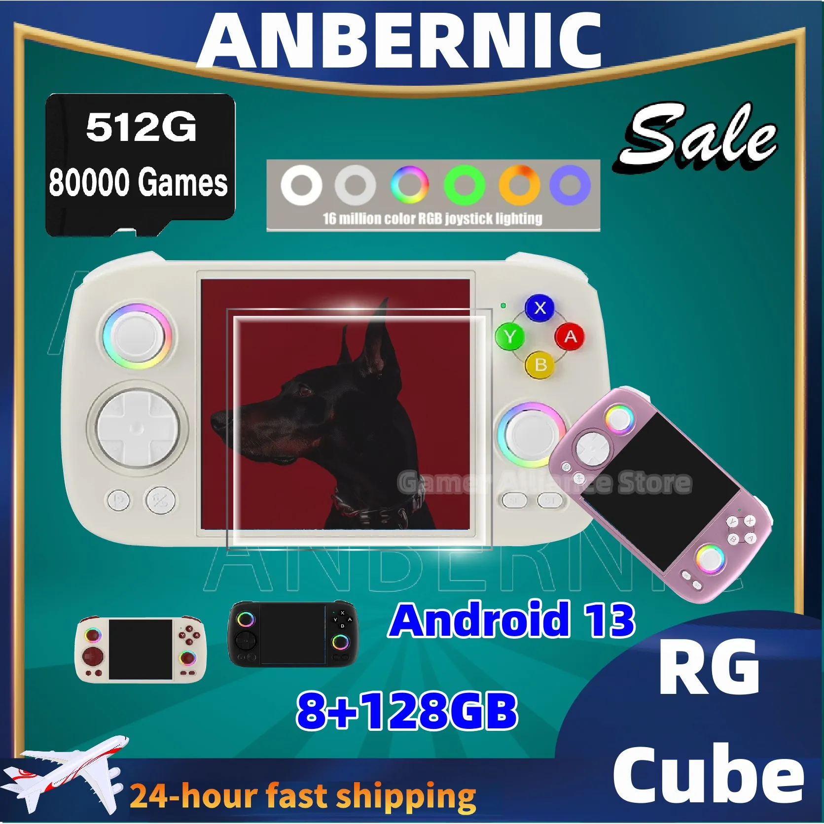 

ANBERNIC RG Cube Retro Handheld Game Console Video Game Consoles 3.95 Inch IPS Screen Android 13 Joystick RGB lighting effect