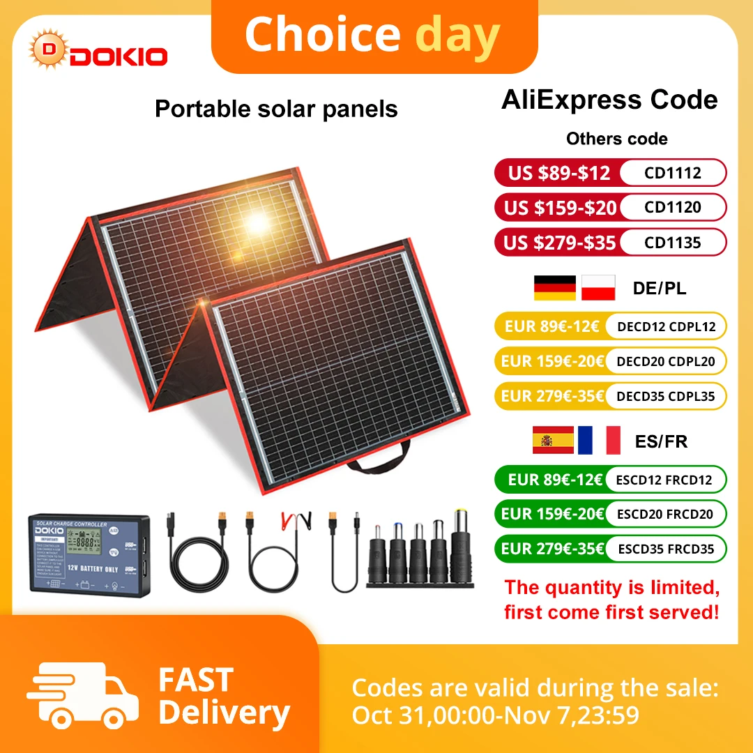 DOKIO 18V 150W 유연한 Foldble 태양 전지 패널 충전 휴대 전화 USB 충전 캠핑/보트/가정용 12V 야외 태양 전지 패널