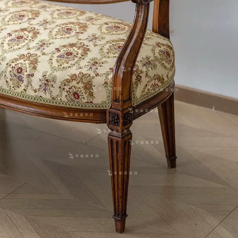 Medieval Solid Wood Retro Studio Shooting Double Three Seater Sofa American Jacquard Fabric Club Combination Sofa