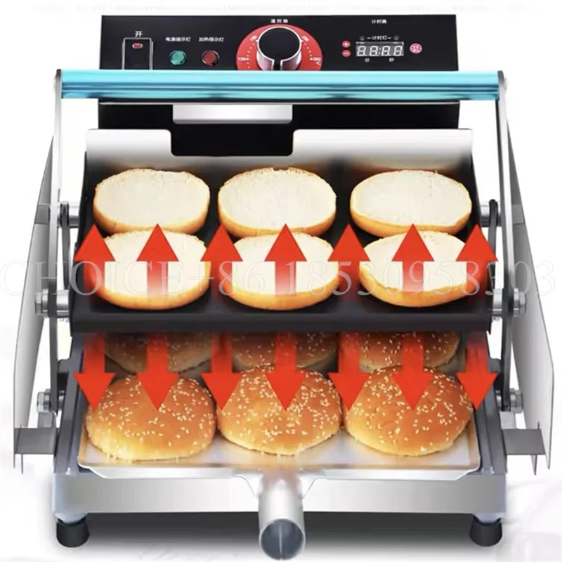 220V Hamburger Maker Commercial Automatic Roaster Double Layer Hamburger Machine Small Electric Bread Embryo Hamburger Machine