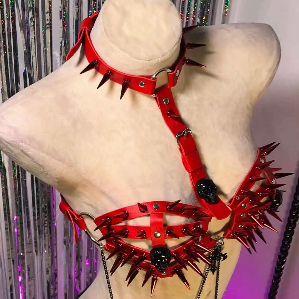 

Y2K Vegan Leather TOPS Chain Kawaii E-Girls Punk Rock Studded Rivets Emo Eco Goth Hand Made 90s Grunge Gothic Teen DIY Skull