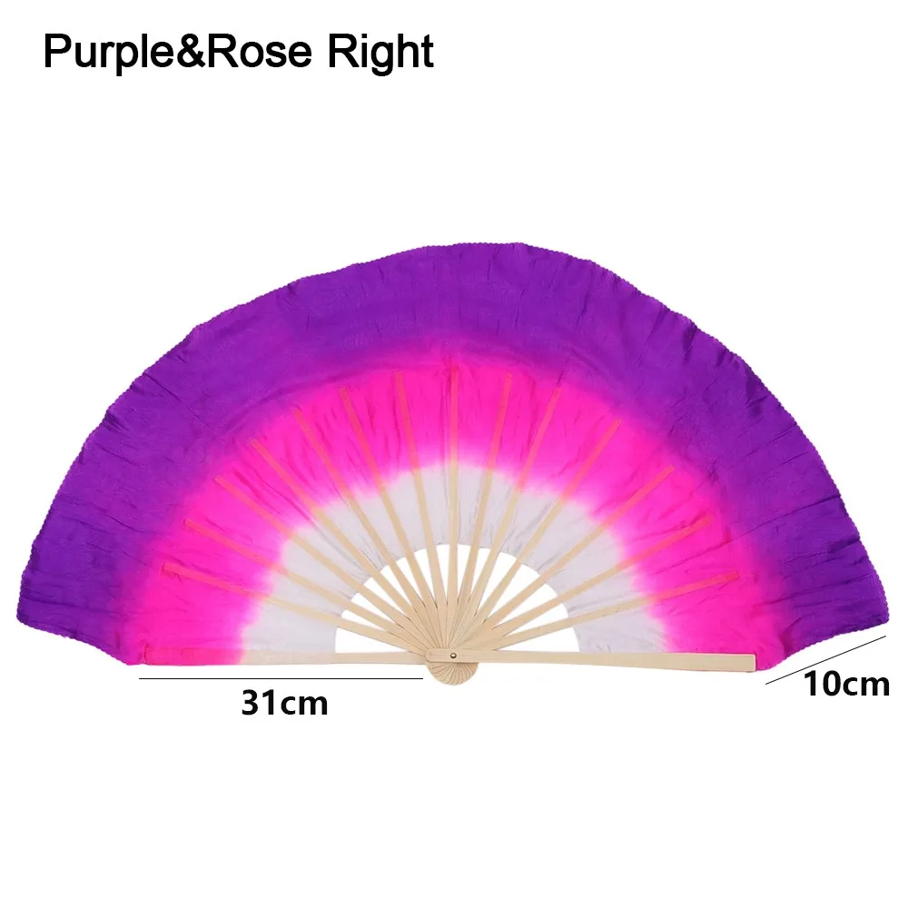 31cm Bamboo Chinese Short Bellydance Fan 10/20cm Half Circle Silk 10 Styles Children Bamboo Fans Colorful Hand Dye Adults Fan