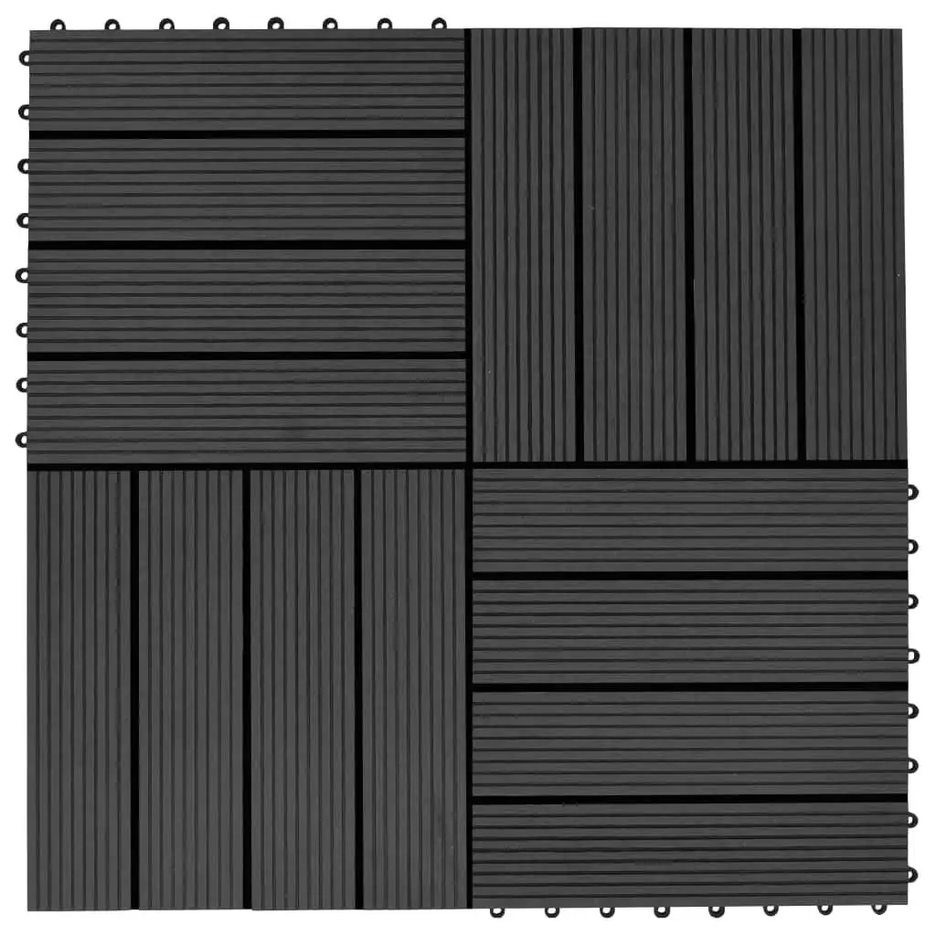 11 Pcs WPC Decking Tiles 30x30 cm | Black Outdoor Flooring - 1 sqm Set