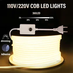 COB LED Neon Strip Light 220V Power EU Plug Dimmable/Switch RA90 360LEDs/m High Lumen Waterproof Kitchen Cabinet Backlight