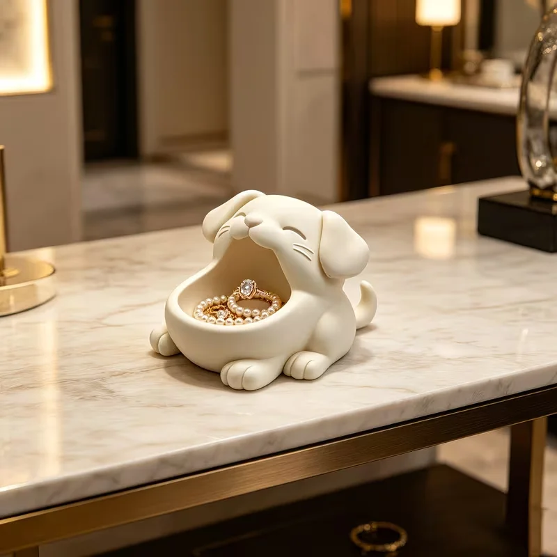 3Dプリント製の口が開いた犬の置物、可愛い子犬の小物入れ、卓 - 3D Printing Ring Holder のレビューと価格