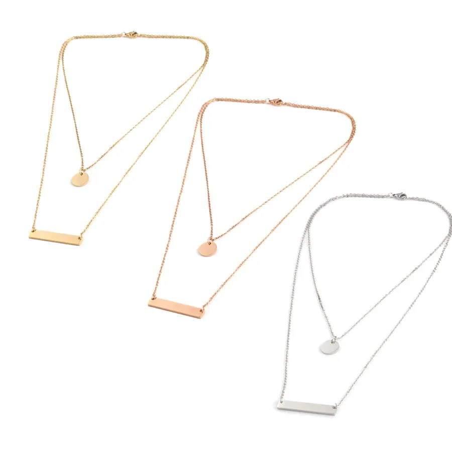 

5pcs/Lot Stainless Steel Mirror Polish Double Layer Round Discs Bar Necklace for Fashion Jewelry Name Necklace Gifts