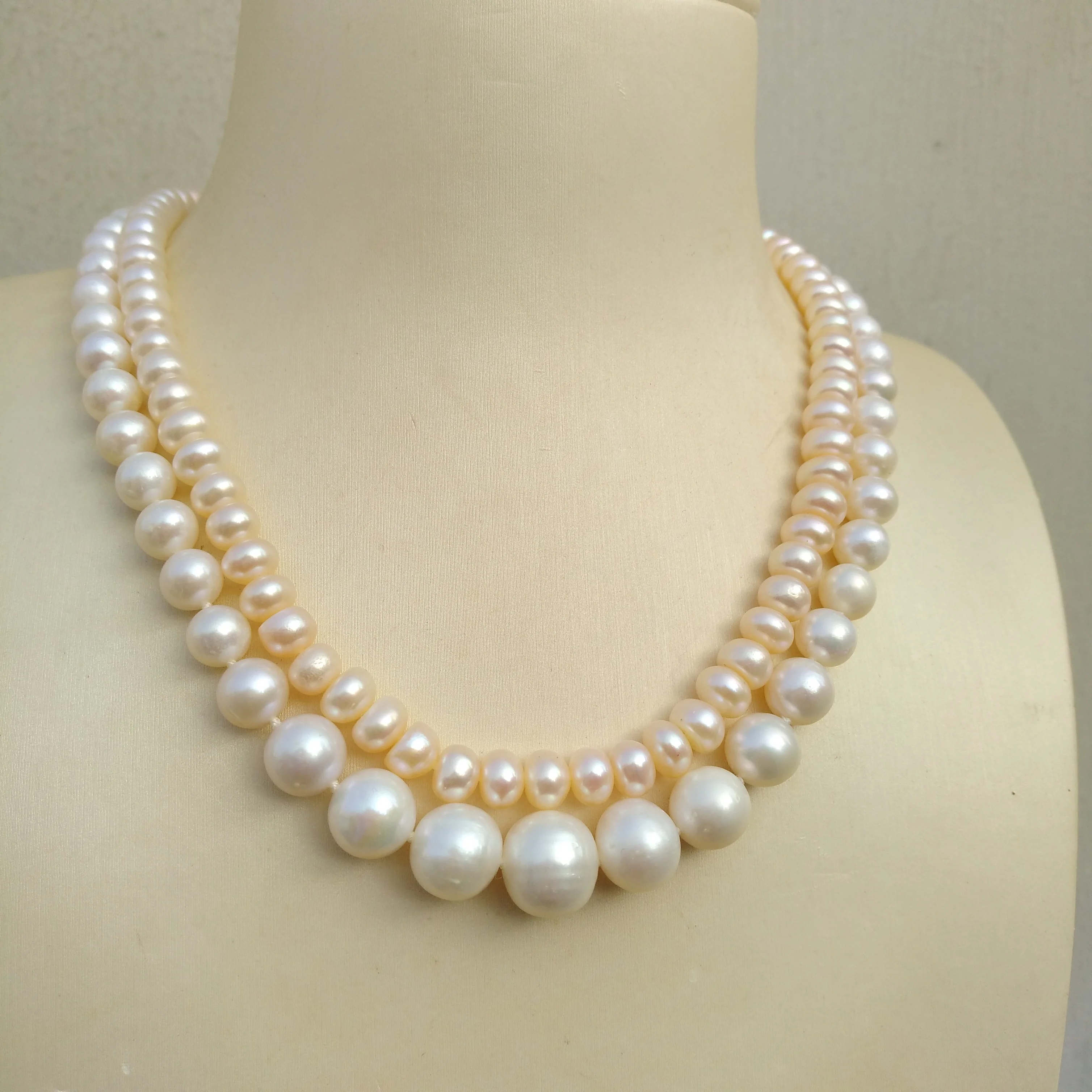 

2ROW Natural 5-10mm AAA Real White Lightpink South Sea Real Pearl Necklace
