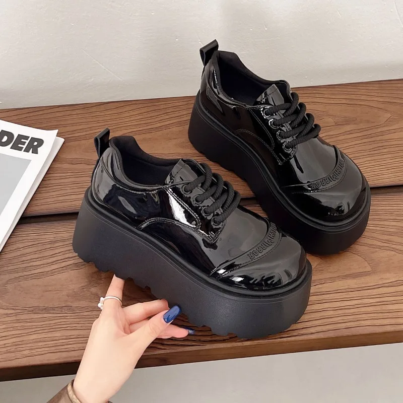 

2025 NEW Black Lace-Up Thick-Heeled Retro British Style Women's Shoes Summer New tening Single Shoes Loafers