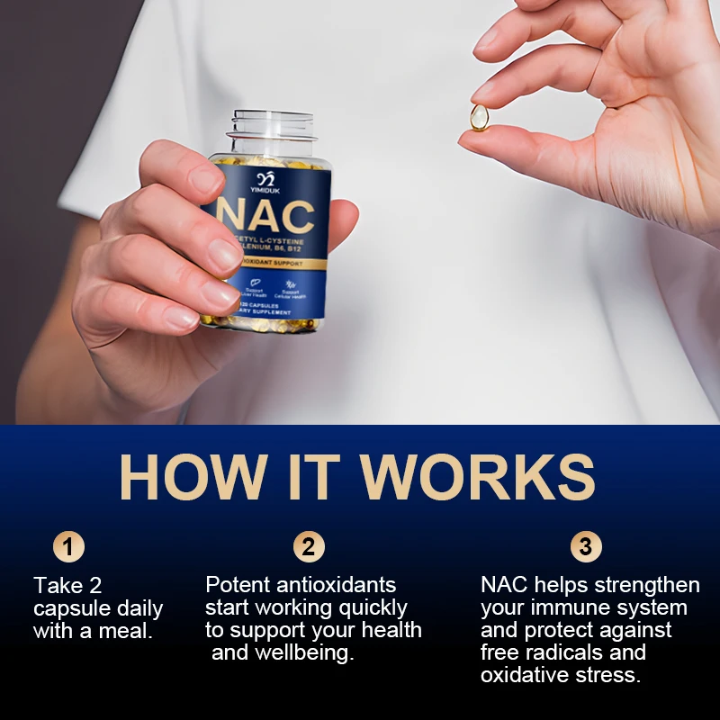 60/120 Capsules NAC N-Acetyl Cysteine Immune, Respiratory Health Antioxidant Glutathione Supplements Non-GMO, Gluten-Free