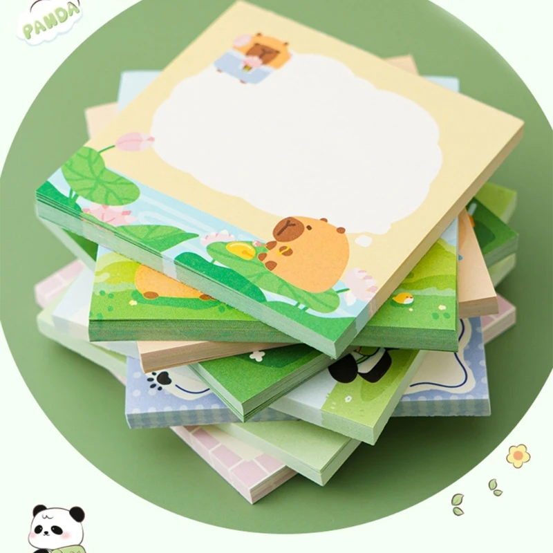 Writable Cartoon Panda Sticky Pad, Estética Sticky Note, Escola e Material de Escritório para Estudantes, 5Pcs
