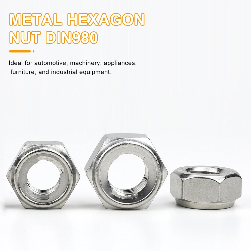 JUIDINTO Metal Hex Nylon Insert Locknut 304 Stainless Steel Hex Self-locking Locknut Anti-Loosening Hex Nuts M3 M4 M5 M6 M8 M10