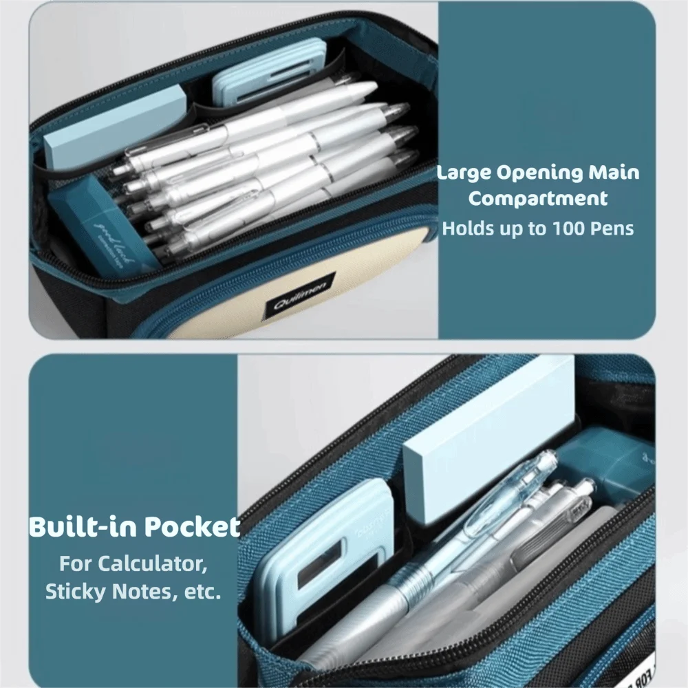 

Zipper Closure Large Capacity Stationery Bag Large Capacity Multiple Layers Student Pencil Bag Simple