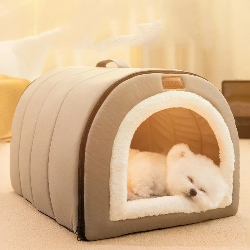 Winter Dog Bed Self-Warming Puppy House Cozy Cat Sleeping Tent Cave Beds Indoor Kitten Nest Kennel Hut for Small Medium Dog Cats