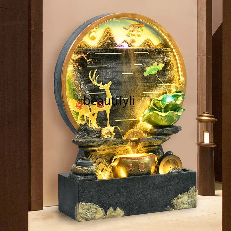 Round water curtain wall, flowing water fountain, rockery, lucky feng shui wheel, screen balcony, decorative ornament