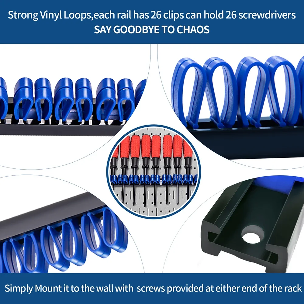 Organizador de destornilladores de 6 piezas, organizador de llaves, soporte de herramientas de mano, colgador de llaves de riel de plástico con Clips
