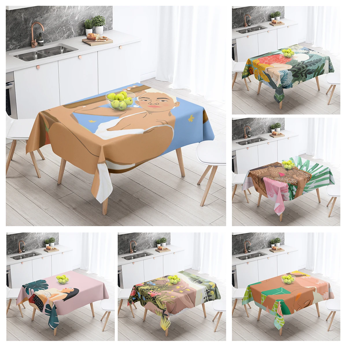 Home tablecloths for dining decoration and rectangular table accessories waterproof cloth Anti-stain restaurant abstract plant