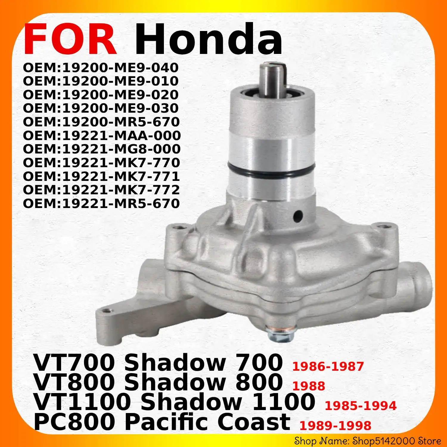 

Motorcycle Water Pump Engine Radiator Pump For Honda VT700 / VT800 / VT1100 Shadow / PC800 Pacific Coast OEM:19200-ME9-040