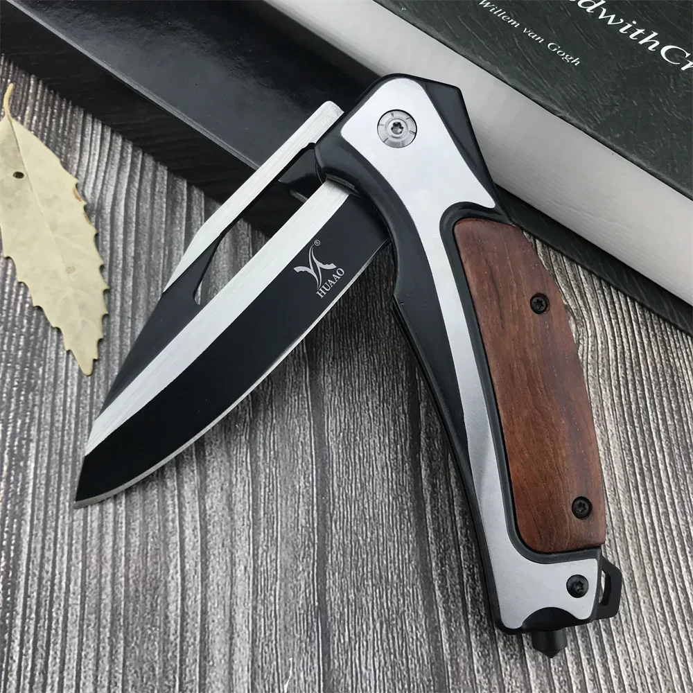 HUAAO DA130 Folding Knife High Quality 5Cr13Mov Blade 420 Steel Inlaid with Colored Wood Handle Outdoor EDC Survival Knife