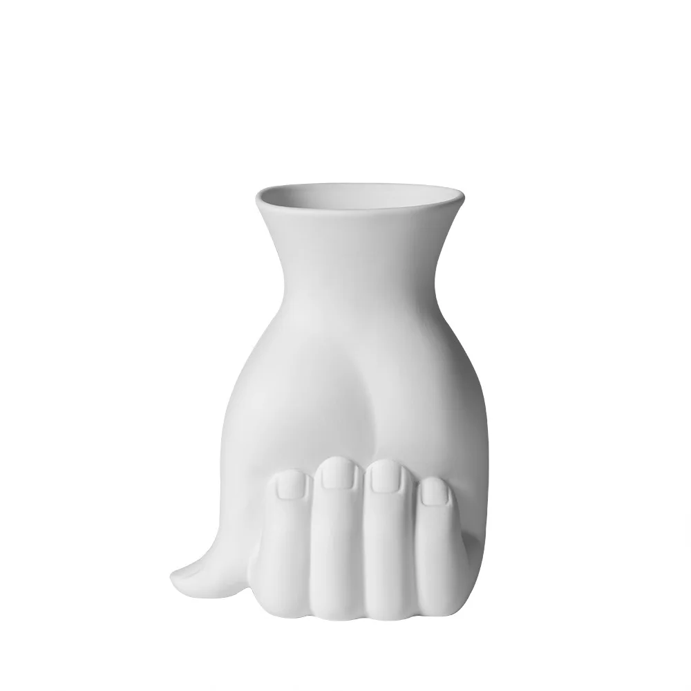 Creative Human Fist Ceramic Craft Ornament Dry Flower Vase Container Abstract Human Fist Sculpture Indoor Aesthetic Decoration